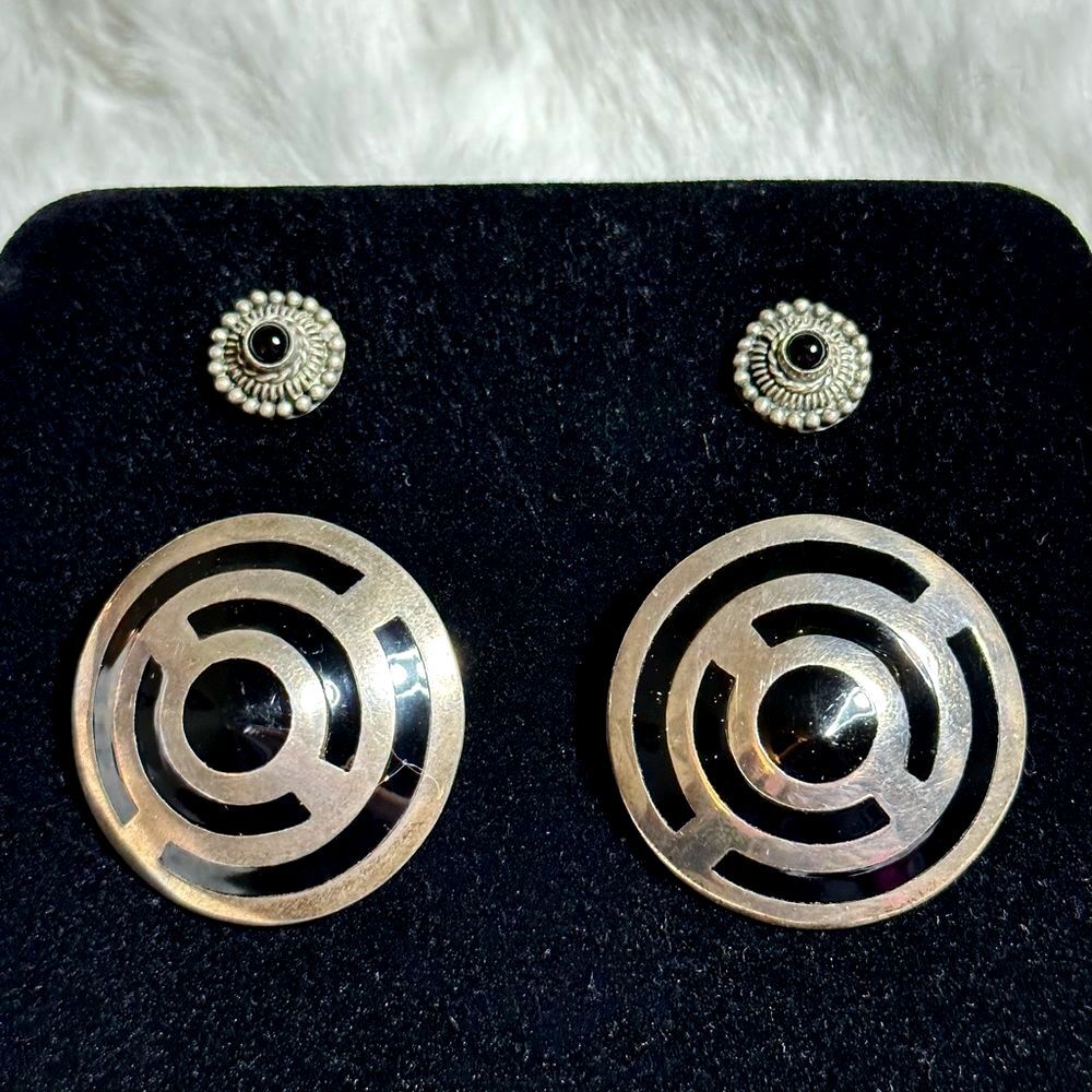 Large Taxco & Small Vintage Onyx and Sterling Earrings
